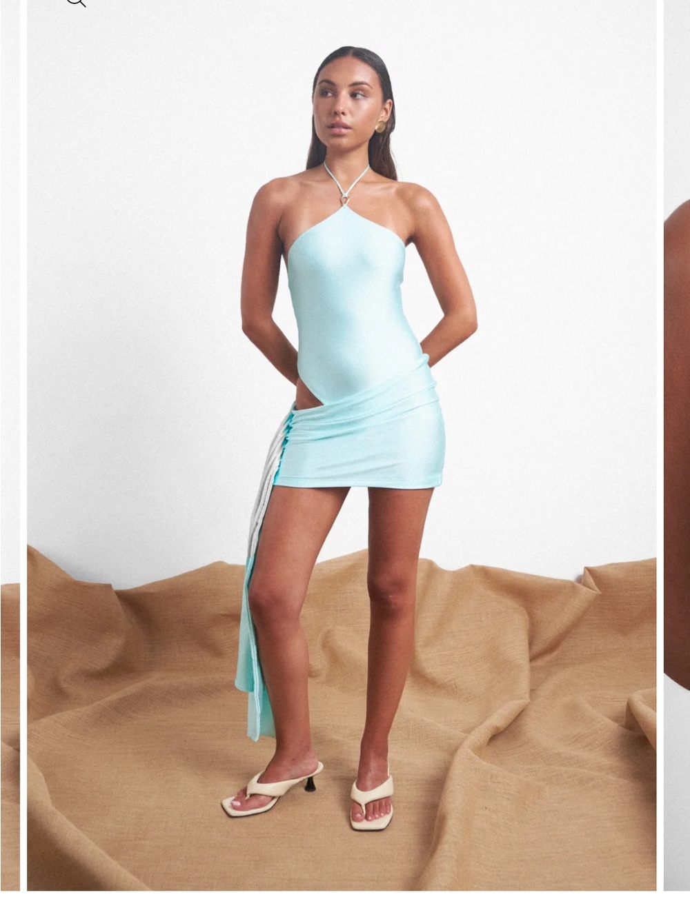 Halter Aqua one piece bathing suit with matching skirt